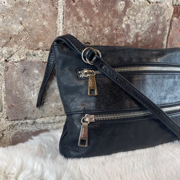 HOBO International Mara Black Leather Small Classic Crossbody Zippered Purse - Picture 2 of 8